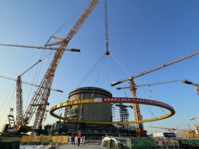 中核五公司承建的中广核浙江三澳核电项目1号机组环形轨道及承轨梁吊装成功