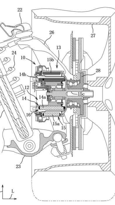 马自达前轮毂电机系统专利图