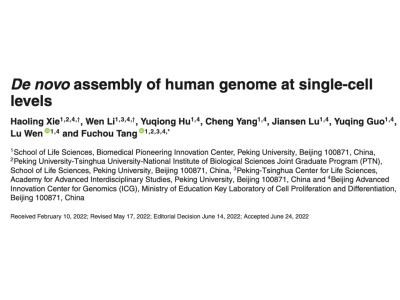 【资讯】北京大学实现实现基于单细胞测序数据的人类基因组从头组装