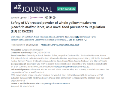 欧盟评估经紫外线处理的全黄粉虫粉末作为新型食品的安全性